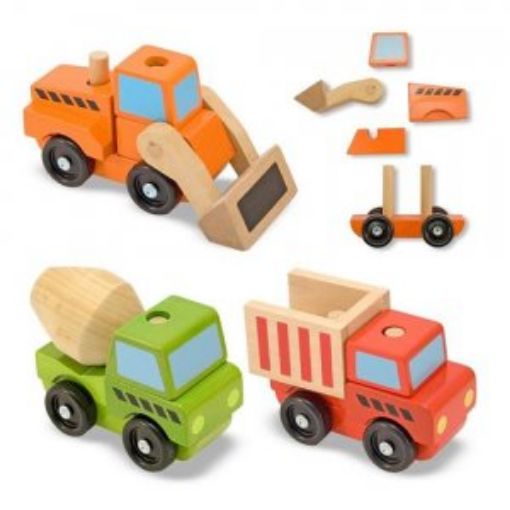 Picture of Melissa And Doug Wooden Stacking Construction Vehicles Loader Dump Truck Cement