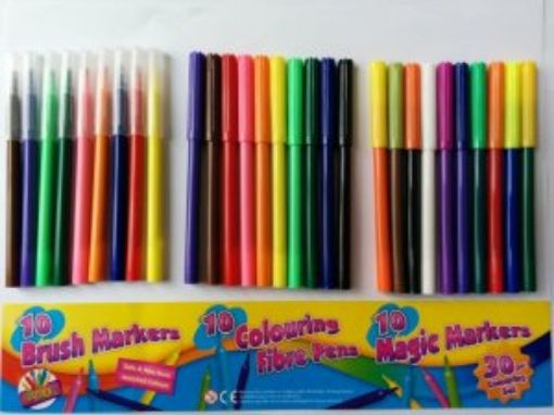 Picture of Assorted 30 Colouring Magic Brush Marker Colour Change Felt Fibre Tip Pen Wallet