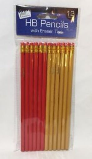 Picture of 12 Hb Pencils With Eraser Tips