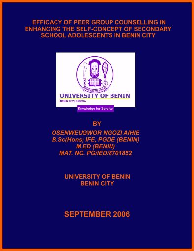 Picture of EFFICACY OF PEER GROUP COUNSELLING IN ENHANCING THE SELF-CONCEPT OF SECONDARY SCHOOL ADOLESCENTS IN BENIN CITY
