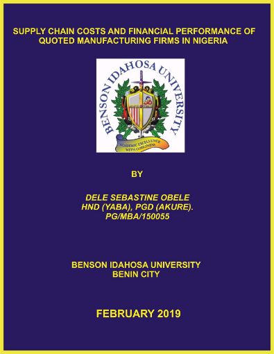 Picture of SUPPLY CHAIN COSTS AND FINANCIAL PERFORMANCE OF QUOTED MANUFACTURING FIRMS IN NIGERIA