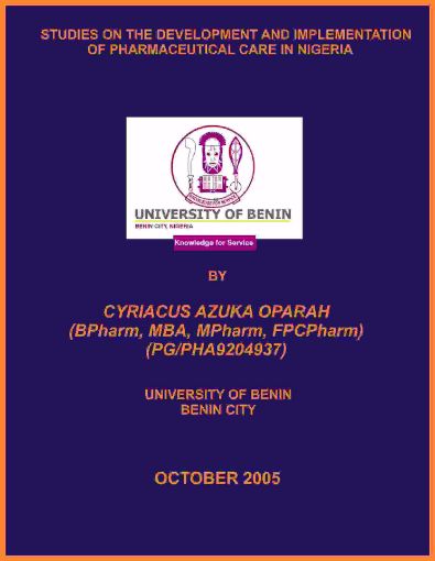 Picture of STUDIES ON THE DEVELOPMENT AND IMPLEMENTATION OF PHARMACEUTICAL CARE IN NIGERIA