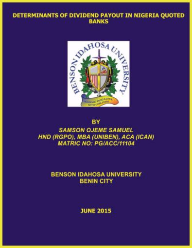 Picture of DETERMINANTS OF DIVIDEND PAYOUT IN NIGERIA QUOTED BANKS