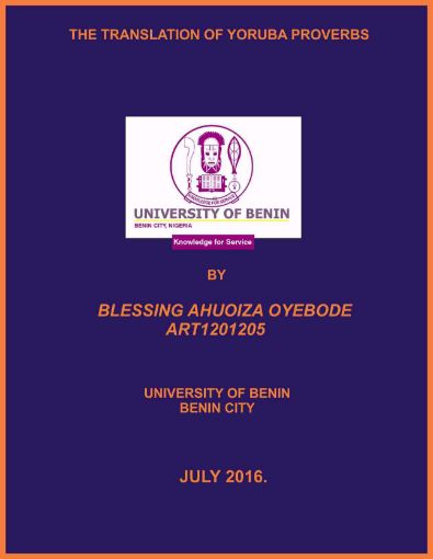 Picture of THE TRANSLATION OF YORUBA PROVERBS