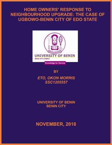 Picture of HOME OWNERS’ RESPONSE TO NEIGHBOURHOOD UPGRADE: THE CASE OF UGBOWO-BENIN CITY OF EDO STATE
