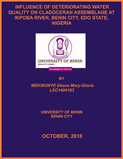 Picture of INFLUENCE OF DETERIORATING WATER QUALITY ON CLADOCERAN ASSEMBLAGE AT IKPOBA RIVER, BENIN CITY, EDO STATE, NIGERIA