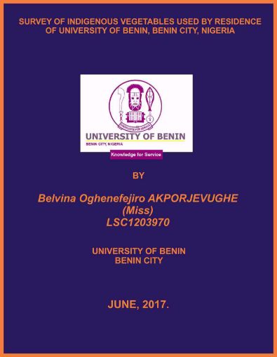 Picture of SURVEY OF INDIGENOUS VEGETABLES USED BY RESIDENCE OF UNIVERSITY OF BENIN, BENIN CITY, NIGERIA