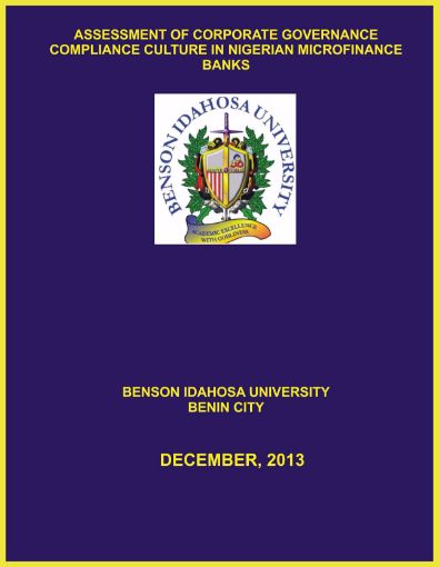 Picture of ASSESSMENT OF CORPORATE GOVERNANCE COMPLIANCE CULTURE IN NIGERIAN MICROFINANCE BANKS