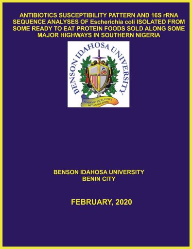 Picture of ANTIBIOTICS SUSCEPTIBILITY PATTERN AND 16S rRNA SEQUENCE ANALYSES OF Escherichia coli ISOLATED FROM SOME READY TO EAT PROTEIN FOODS SOLD ALONG SOME MAJOR HIGHWAYS IN SOUTHERN NIGERIA
