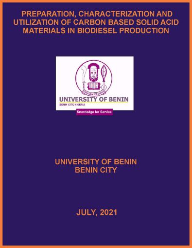 Picture of PREPARATION, CHARACTERIZATION AND UTILIZATION OF CARBON BASED SOLID ACID MATERIALS IN BIODIESEL PRODUCTION