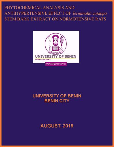 Picture of PHYTOCHEMICAL ANALYSIS AND ANTIHYPERTENSIVE EFFECT OF Terminalia catappa STEM BARK EXTRACT ON NORMOTENSIVE RATS