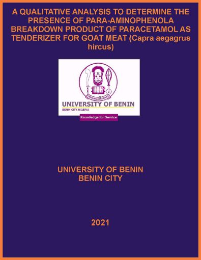Picture of A QUALITATIVE ANALYSIS TO DETERMINE THE PRESENCE OF PARA-AMINOPHENOLA BREAKDOWN PRODUCT OF PARACETAMOL AS TENDERIZER FOR GOAT MEAT (Capra aegagrus hircus)