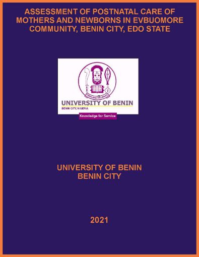 Picture of ASSESSMENT OF POSTNATAL CARE OF MOTHERS AND NEWBORNS IN EVBUOMORE COMMUNITY, BENIN CITY, EDO STATE