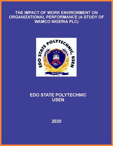 Picture of THE IMPACT OF WORK ENVIRONMENT ON ORGANIZATIONAL PERFORMANCE (A STUDY OF WAMCO NIGERIA PLC)