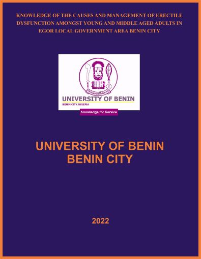 Picture of KNOWLEDGE OF THE CAUSES AND MANAGEMENT OF ERECTILE DYSFUNCTION AMONGST YOUNG AND MIDDLE AGED ADULTS IN EGOR LOCAL GOVERNMENT AREA BENIN CITY
