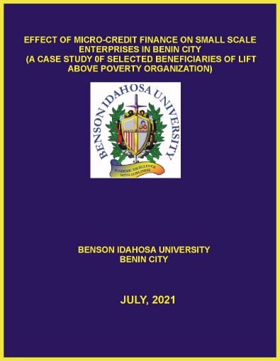Picture of EFFECT OF MICRO-CREDIT FINANCE ON SMALL SCALE ENTERPRISES IN BENIN CITY  (A CASE STUDY 0F SELECTED BENEFICIARIES OF LIFT ABOVE POVERTY ORGANIZATION)