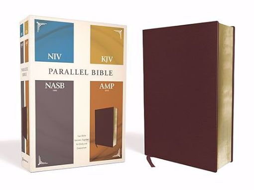 Picture of NIV, KJV, NASB, Amplified, Parallel Bible, Bonded Leather, Burgundy: Four Bible Versions Together for Study and Comparison