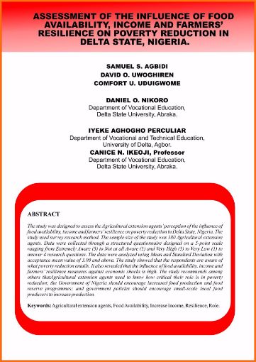 Picture of ASSESSMENT OF THE INFLUENCE OF FOOD AVAILABILITY, INCOME AND  FARMERS’ RESILIENCE ON POVERTY REDUCTION IN DELTA STATE,  NIGERIA.